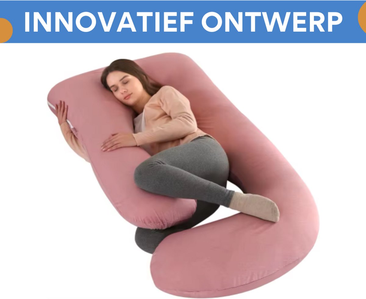 Verkoelend zwangerschapskussen - Ergonomisch - Lichaamskussen - Body pillow - Zijslaapkussen - Voedingskussen - Voor zijslapen - Roze