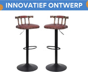 Retro Barkrukken - Set van 2 - Met rugleuning - Bruin - Verstelbaar - Voor Keuken, Bar of woonkamer - Draaibaar - PU leer