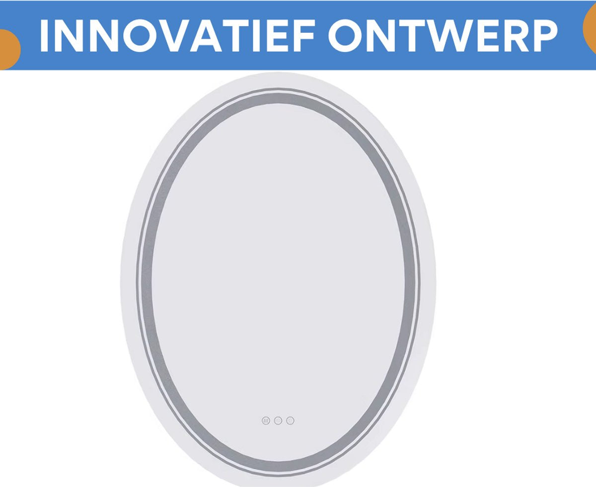 LED Badkamerspiegel met Verlichting - Ovaal 70-50 cm - Anticondens & Dimbaar - Smart Touch Wandspiegel - Make-up Spiegel - 3 Lichtkleuren - 2 Formaten