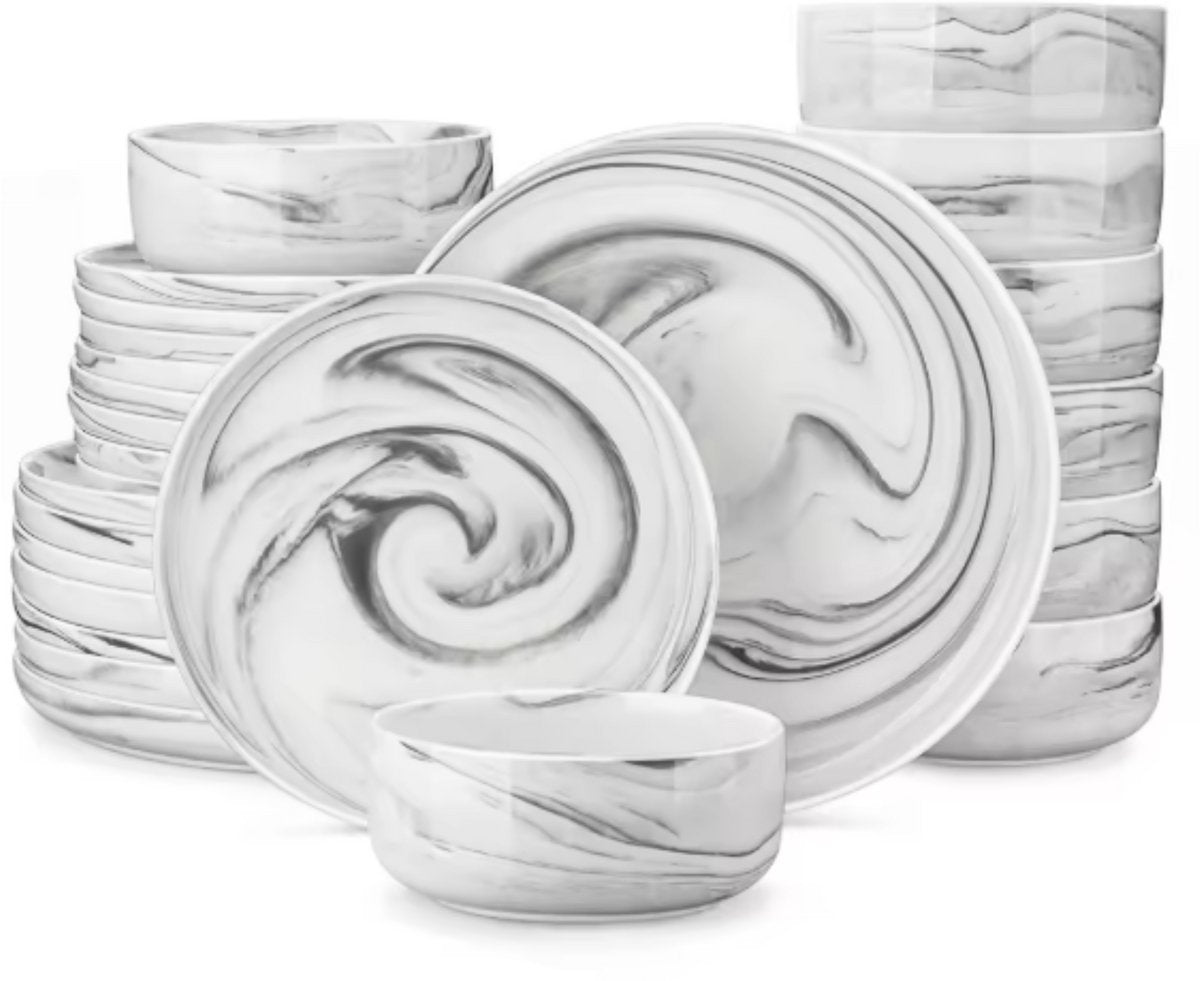Lavish Serviesset – 4 persoons – 24 delig – Grijs Keramisch – Serviesset – Kleine Borden