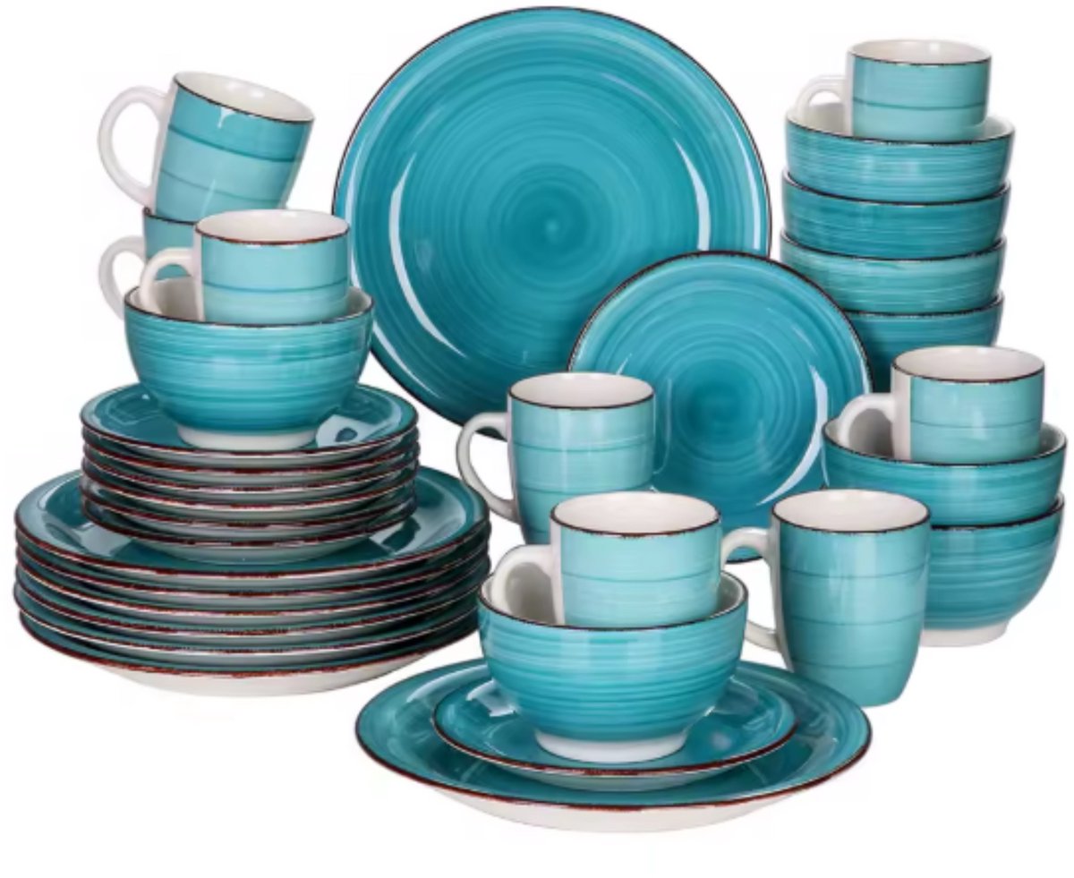 Lavish Ontbijtborden – 32 delig- 8 persoons – Blauw Keramisch – Serviesset – Kleine Borden