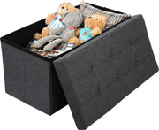Collox Voetenbankje - Voetenkrukje - Opslagbankje - Poef - Bankje - Opbergdoos - Met afneembare deksel - Zitting gestoffeerd - Opvouwbaar - Donker grijs - 76x38x38 cm - Capaciteit 80 L