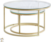 Happyment Salontafel design - Set van 2 - Landelijk - Woonkamer - Rond - Goud - 80 en 60cm