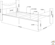 Happyment Metalen bedframe - 2 persoons twijfelaar - 140 x 200cm - Incl. lattenbodem - Wit