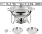 Chafing dishes - Voedselverwarmer - Buffet warmer - Voor buffet en voedselverwarming - Met deksels - Set van 2 stuks - Zilver