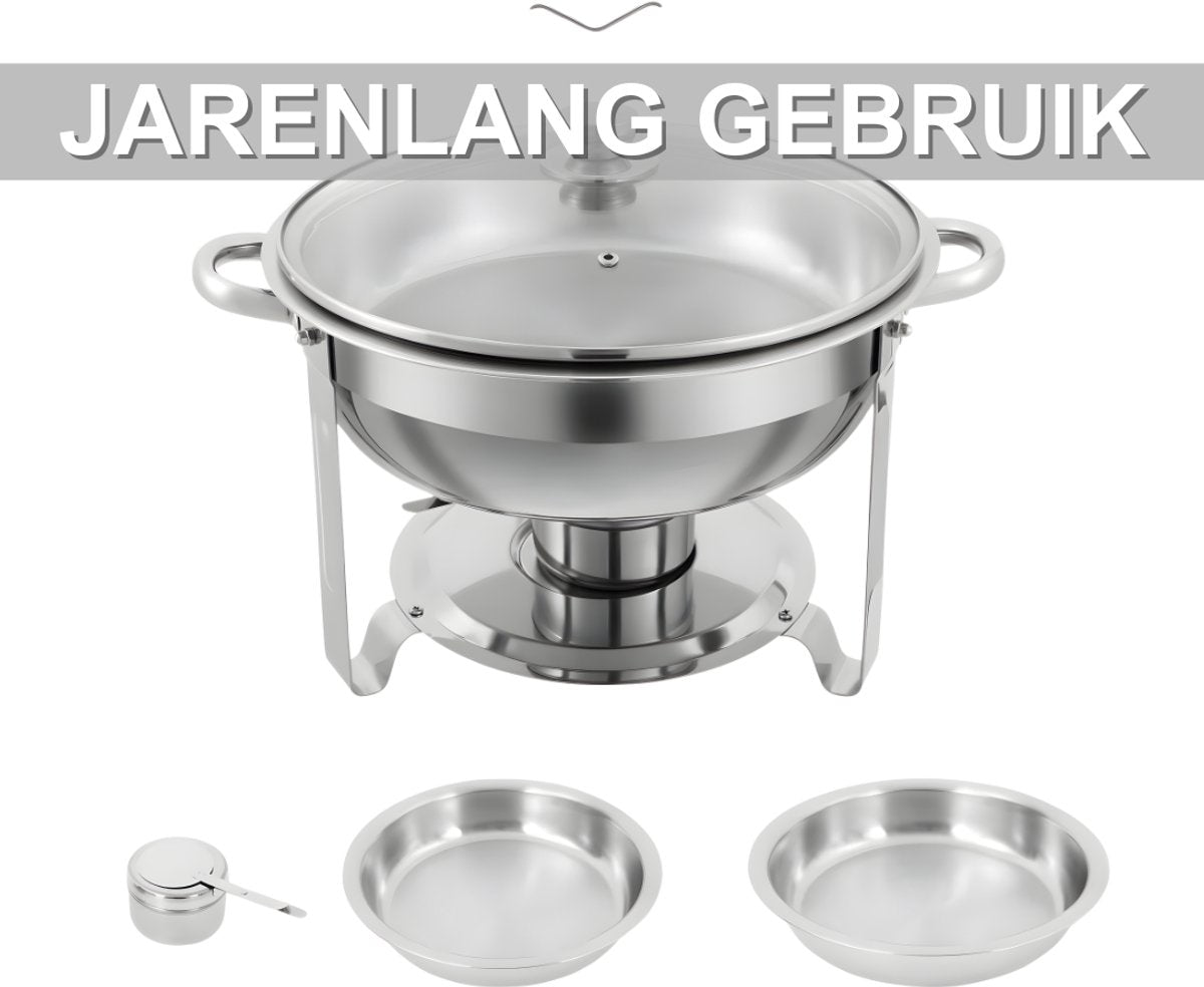 Chafing dishes - Voedselverwarmer - Buffet warmer - Voor buffet en voedselverwarming - Met deksels - Set van 2 stuks - Zilver