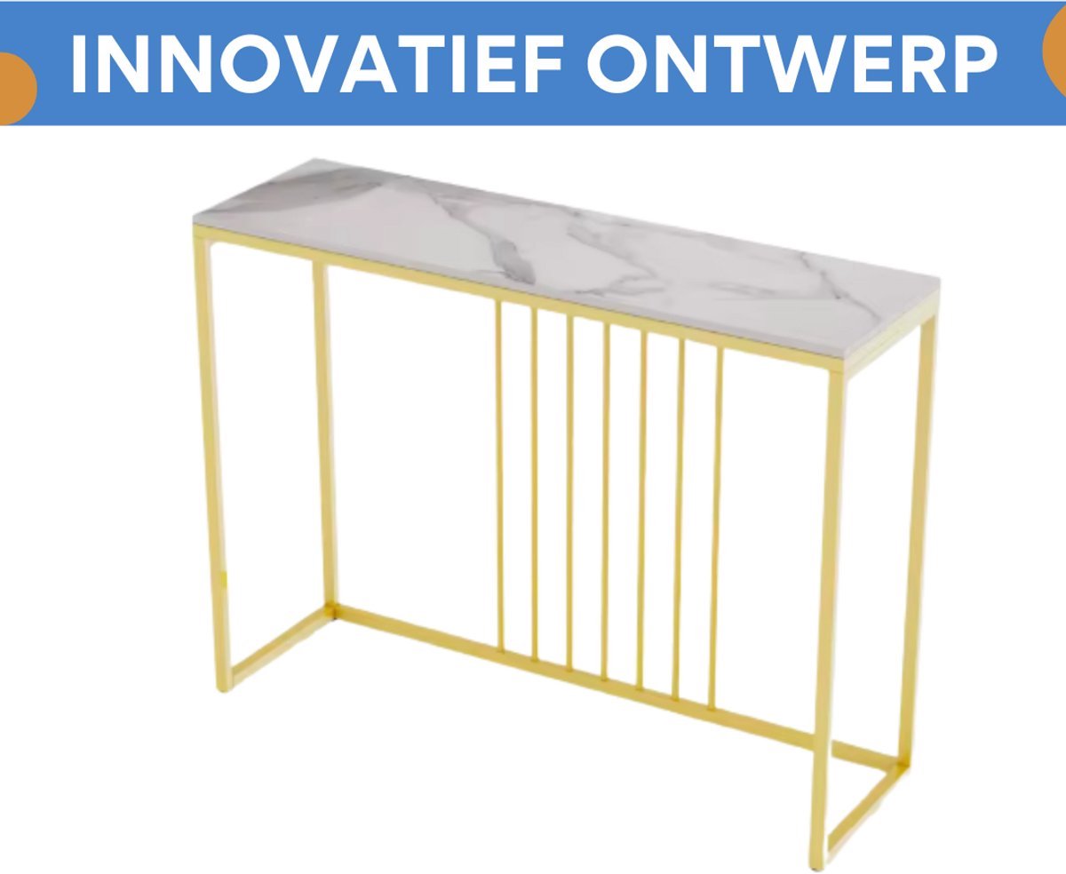 Consoletafel Luxora - Elegante consoletafel - Wandtafel met lades - Wit Marmerlook met goud - Haltafel - Sidetable - 100cm