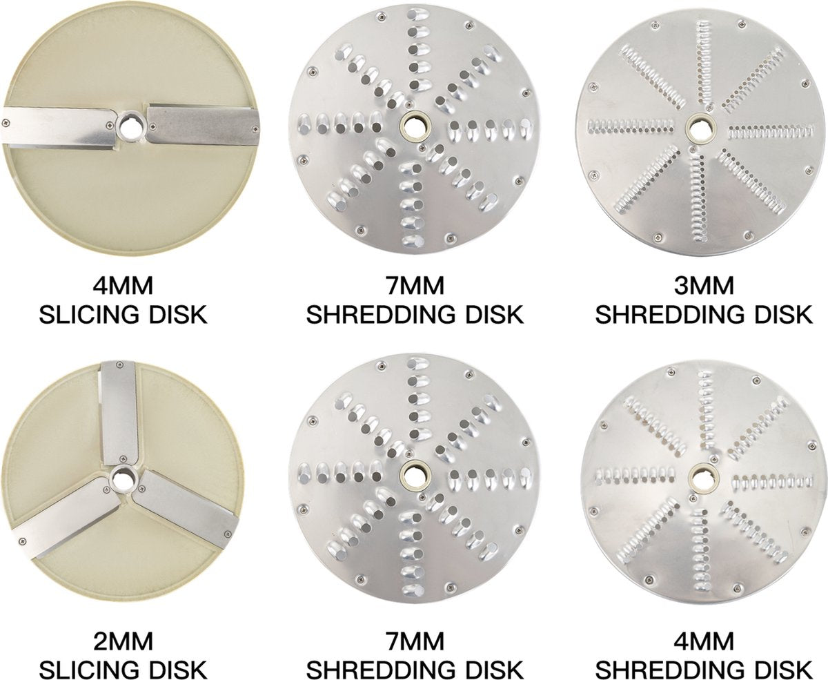 Happyment Professionele Elektrische Groentesnijder - Elektrische Rasp - Multifunctioneel - Mandoline - Hakmolen - Snij- en Raspapparaat - 6 Schijven - 1600 RPM