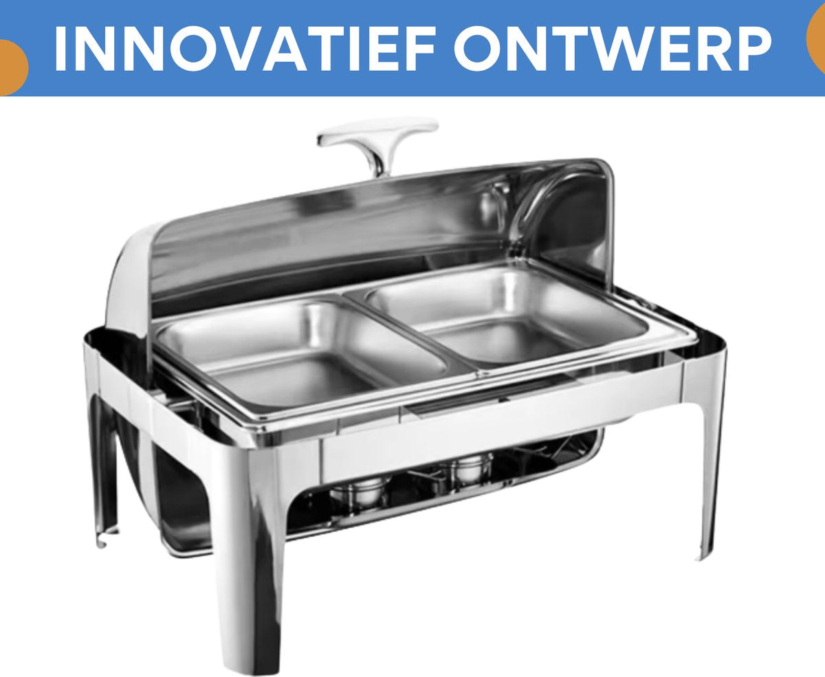 Buffetverwarmer - Chafing dish - Buffetwarmer - Warmhoudplaat - Warmhoudbakken - Voor Feesten en Catering - Roestvrijstaal - Met Verwijderbare Wastafels, 220 lb Capaciteit