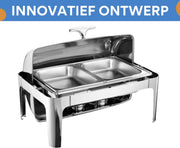 Buffetverwarmer - Chafing dish - Buffetwarmer - Warmhoudplaat - Warmhoudbakken - Voor Feesten en Catering - Roestvrijstaal - Met Verwijderbare Wastafels, 220 lb Capaciteit