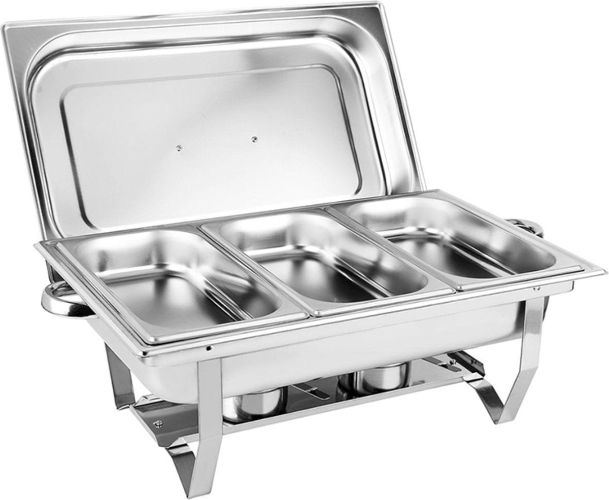 Happyment Buffetwarmer PRO - Chafing Dish - Warmhoudbakken - Warmhoudplaat - 3 x 3 Liter
