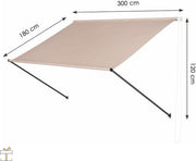 Happyment Zonneluifel deluxe - Handmatig - Luifel met steunpoten - Zonnescherm - Terras - Tuin of balkon - Beige - 300x180cm