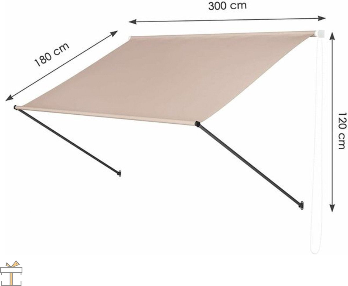 Happyment Zonneluifel deluxe - Handmatig - Luifel met steunpoten - Zonnescherm - Terras - Tuin of balkon - Beige - 300x180cm