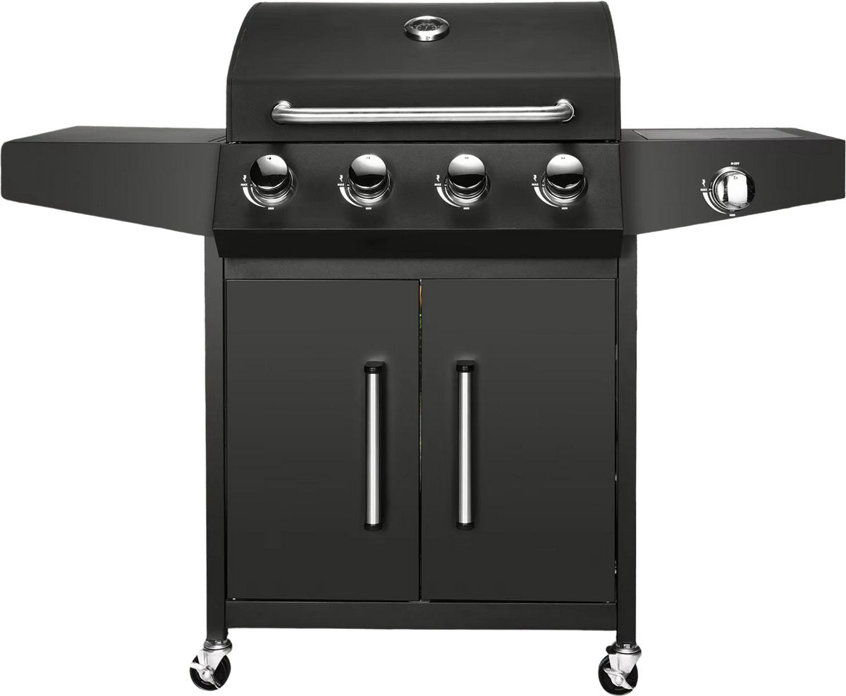 BBQ 5 in 1 - Barbecue op gas - Zwart - Thermostaat - Olievanger accessoires - Gasgrill met zijbrander
