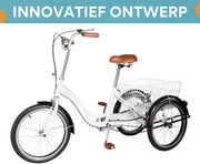 Opulence Driewieler - 6 versnellingen - Fiets voor volwassenen en senioren - 20 Inch - Verstelbaar - Met mand - Voorrem - Wit - 120KG
