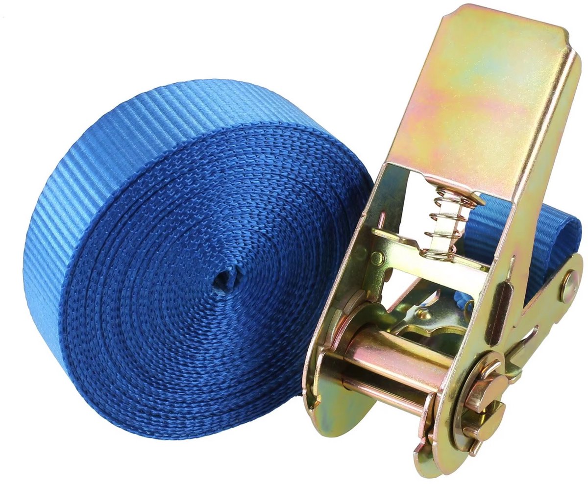 Harde Spanbanden - Sjorbanden - Ratel Spanbanden - Uit Eén Stuk - 6 m x 25 mm - Blauw - 10 stuks - Stevige Bevestiging voor Veilig Transport