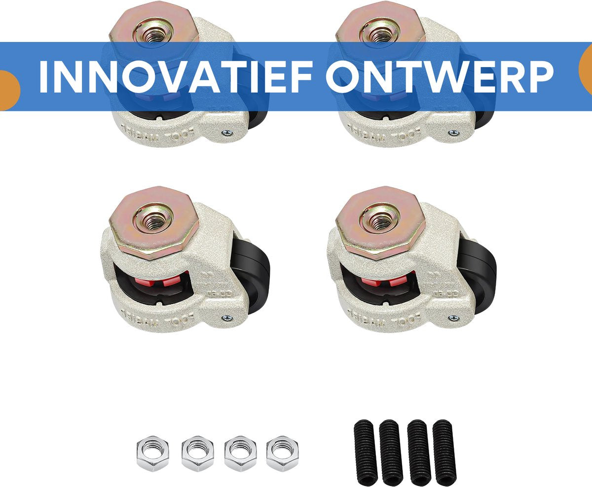 Set van 4 Zwenkwielen - Wielen - Industriële wielen - Transportwielen - Trolley wielen - Voor Tafels & Zware Apparatuur - Intrekbaar & 360° Draaibaar - 4 Stuks GD-60S, Tot 500 kg