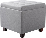 Bolt Edge Poef Deluxe - Lichtgrijs Stof - Voetenbank met Opbergruimte - Opbergbox Hocker - Zitkist met Deksel - 45x45x41cm
