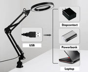 Happyment Loeplamp met Led verlichting - 5X Vergroot - Vergrootglas met lamp - Bureaulamp - 10 dioptrie - Zwart