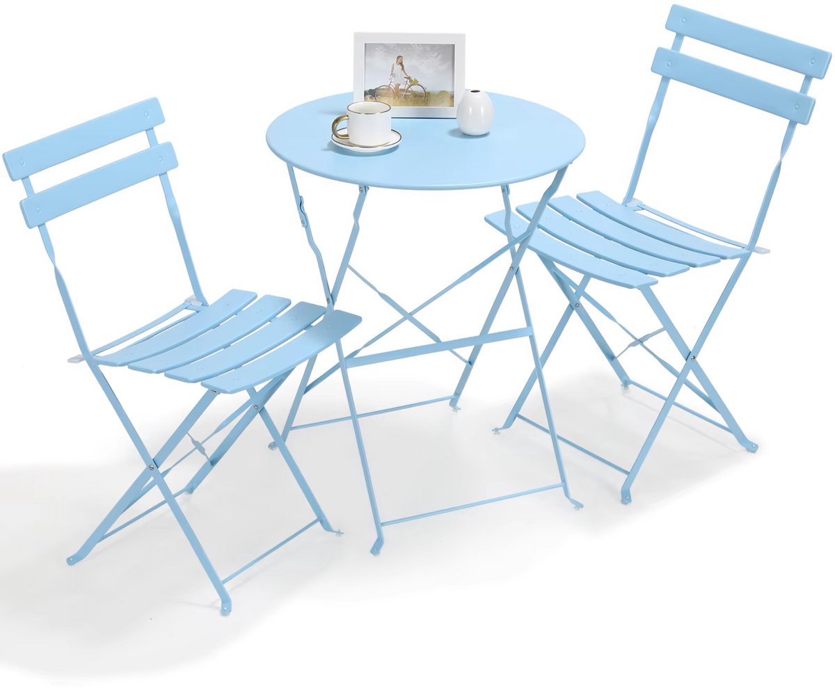 Bistroset 2 persoons - Metaal - Tuinset - Met bistrostoeltjes - 3-delig - Tuintafel - Blauw