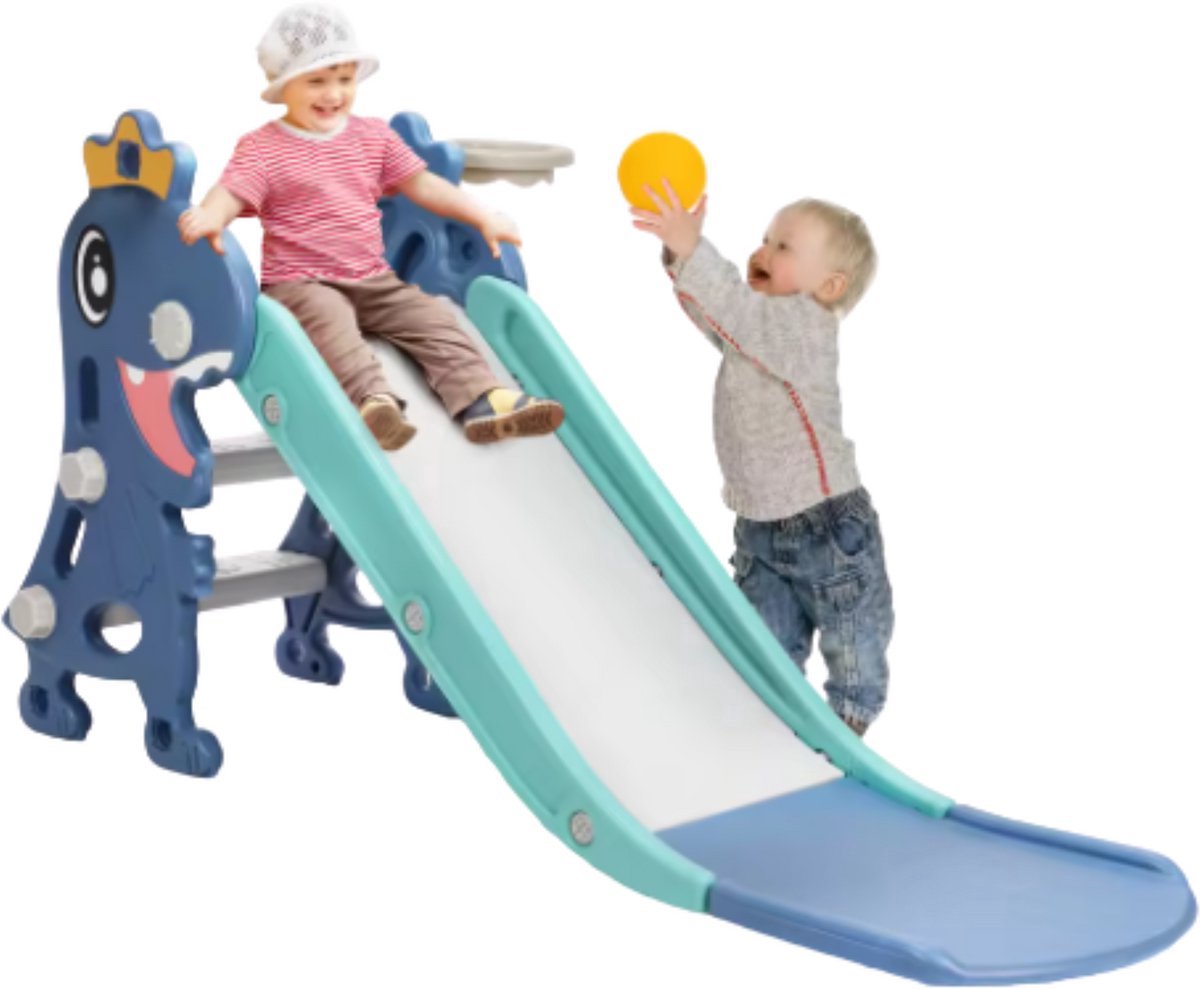 Kinderglijbaan Vortex 3 in 1 - Met Basketbalring - Verstelbaar - Speeltoestel - Losse glijbaan - Voor binnen en buiten - Blauw