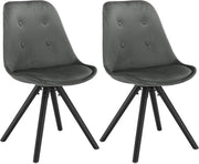 Happyment Bezoekersstoel Vivi - Eetkamerstoel - Donkergrijs Velvet - Houten poten - Set van 2 - Zithoogte 46 cm - Deluxe
