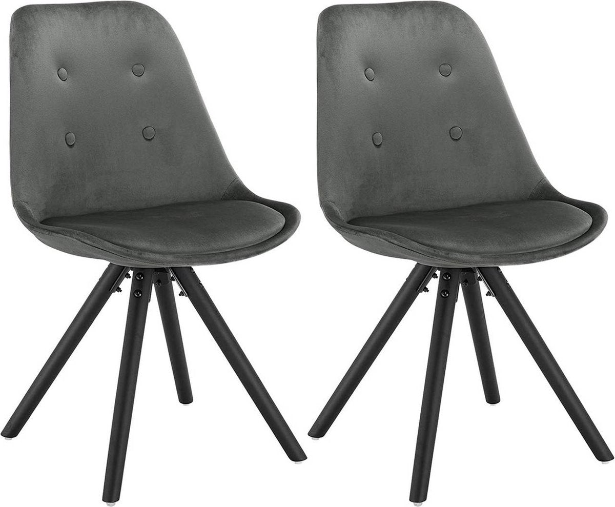 Happyment Bezoekersstoel Vivi - Eetkamerstoel - Donkergrijs Velvet - Houten poten - Set van 2 - Zithoogte 46 cm - Deluxe