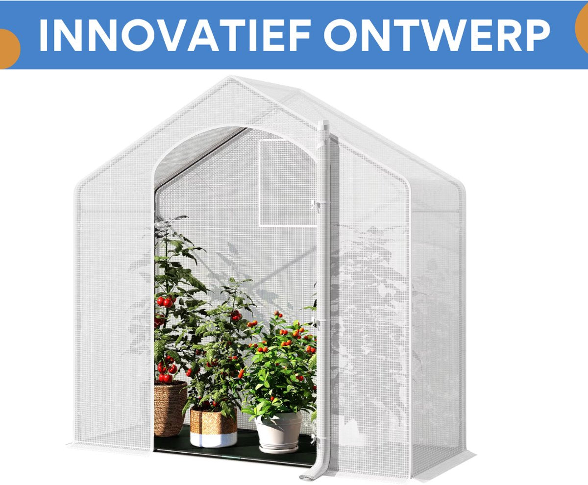 Foliekas Tuinkas - Winterbestendig - PE-folie 135 g/m² - Kweekhuis - Broeikas - Kweekkast voor tomaten & klimplanten - 200x80x200cm Wit
