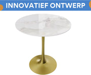 78 cm Hoge Ronde Keuken Eettafel - Gesinterde Stenen Top met Voetstuk Base - Bistro Tafel voor Vrije Tijd en Hoogteverstelling