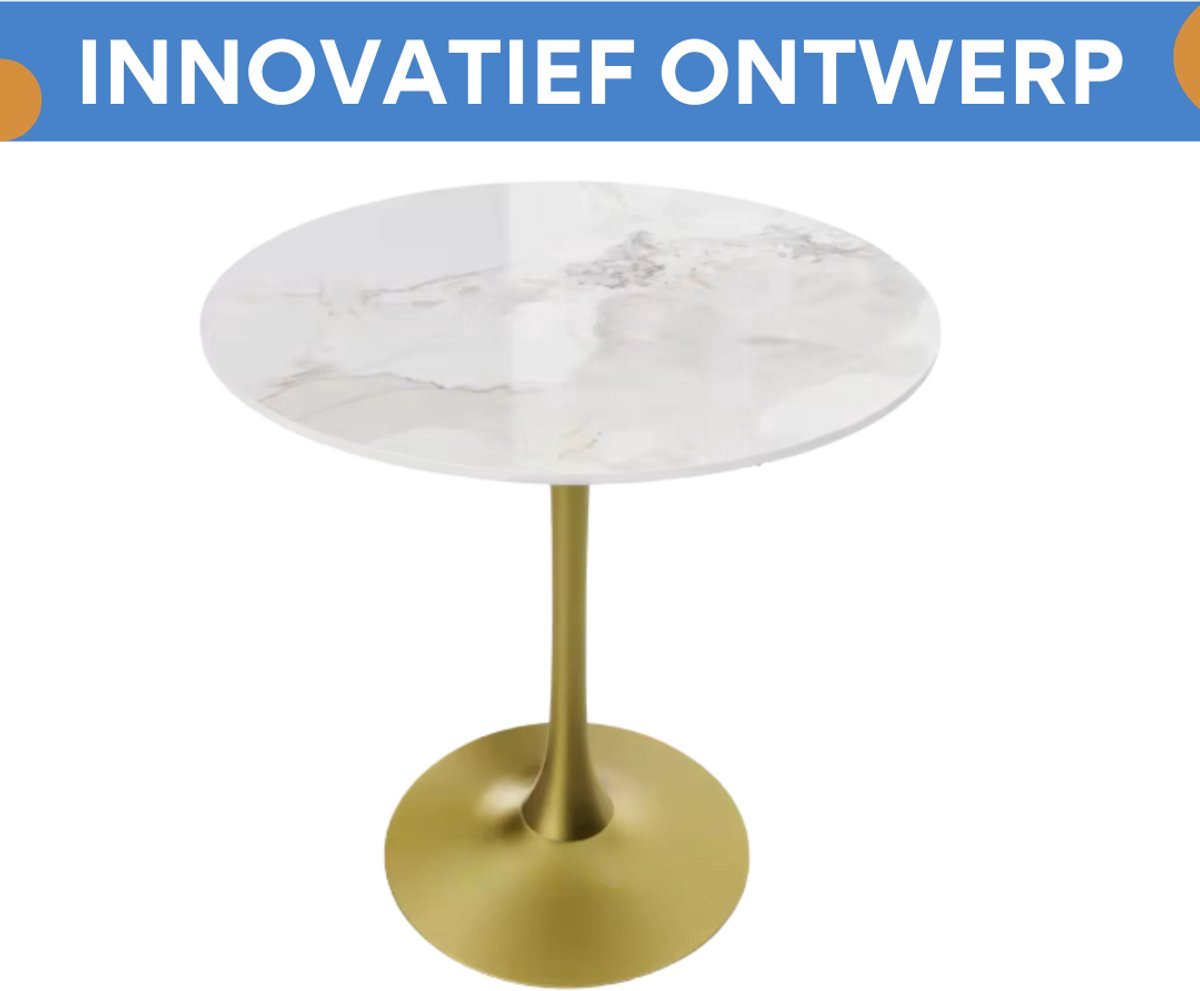 Eettafel Grandiose - 78 cm Hoge Ronde Keuken Eettafel - Gesinterde Stenen Top met Voetstuk Base - Bistro Tafel voor Vrije Tijd en Hoogteverstelling
