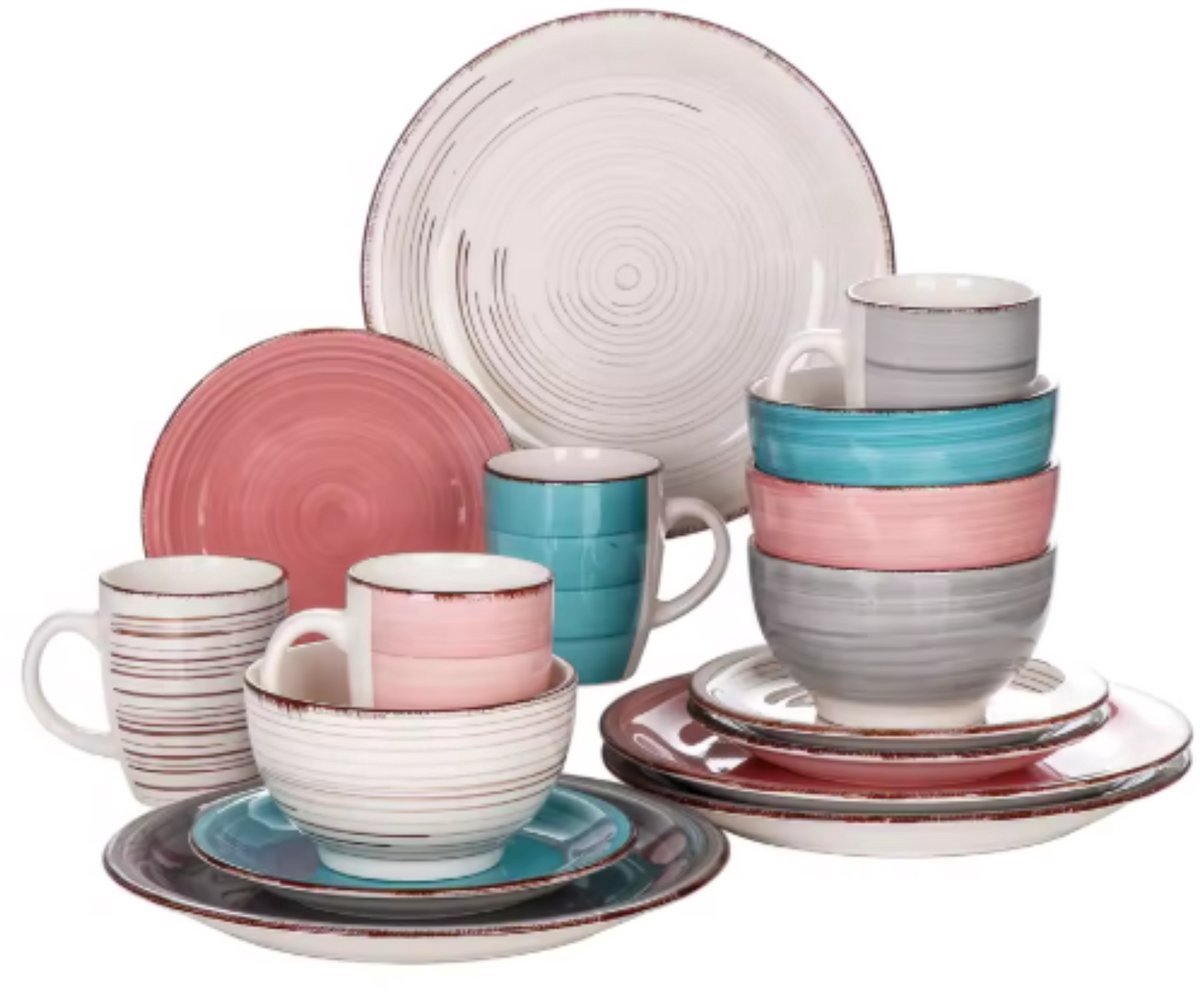 Château Serviesset - Dinerborden - Kleurrijk 4 persoons - 16 delig - Keramisch - Breakfast Plates