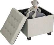 Happyment Poef Creme Deluxe - Met opbergruimte - Turquoise - Voetenbank - Opbergbox hocker - Zitkist met deskel - Stof - 45x45x41cm