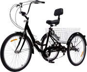 Driewieler Vortex 24 Inch - Fiets voor volwassenen en senioren - 7 versnellingen - Opvouwbare Trike - Met mand en LED Verlichting - Zwart