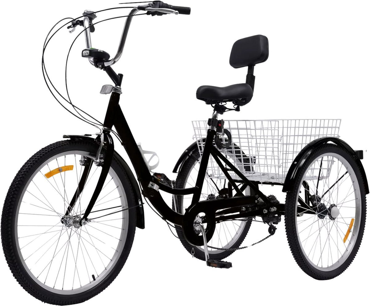 Driewieler Vortex 24 Inch - Fiets voor volwassenen en senioren - 7 versnellingen - Opvouwbare Trike - Met mand en LED Verlichting - Zwart