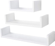 Zwevende Boekenplank - Wandplank voor tegen de muur - Set van 3 - Wandplanken - Wandrek - Fotoplank kinderkamer - Wit - Hout MDF