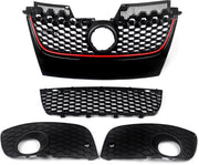 Voorbumper - Voor VW Golf MK5 Jetta/GLI/GTI 2006-2009 - Auto accessoires - Honingraat grille - Rode trim - Zwart