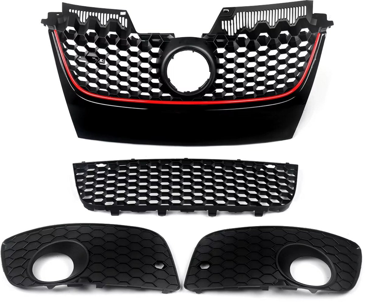 Voorbumper - Voor VW Golf MK5 Jetta/GLI/GTI 2006-2009 - Auto accessoires - Honingraat grille - Rode trim - Zwart