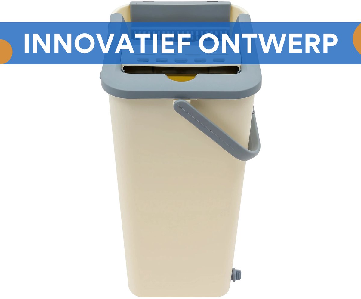 Platte Mopset - Vloerwisser - Dweil- en Emmerset - met 10 Microvezeldoeken - Dubbele Tank voor Wassen & Drogen - 360° Draaibare Vloerdweil - Compact & Efficiënt Reinigingssysteem