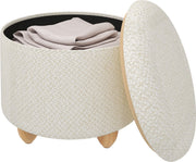 Ronde Poef - Creme - Stof - Met opbergruimte - 39x39x33cm