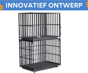 Dubbele Hondenmand Rex - Hondenkennel - Meubelbench Bijzettafel - Metalen Hondenkrat & Walnoot - Binnenbench - 145 cm Hoog - 95 cm Breed