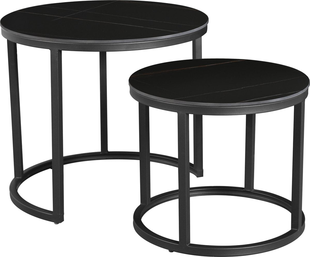 Happyment Salontafel Designer - Woonkamer - Ronde salonTafel - met Spaanplaat Blad - marmer look - Modern - Zwart