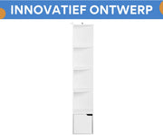 Boekenkast met 5 Lagen - Voor Woonkamer, Kantoor of Studeerkamer - Staande Hoekkast met Opbergruimte en Deurtje - Wit MDF