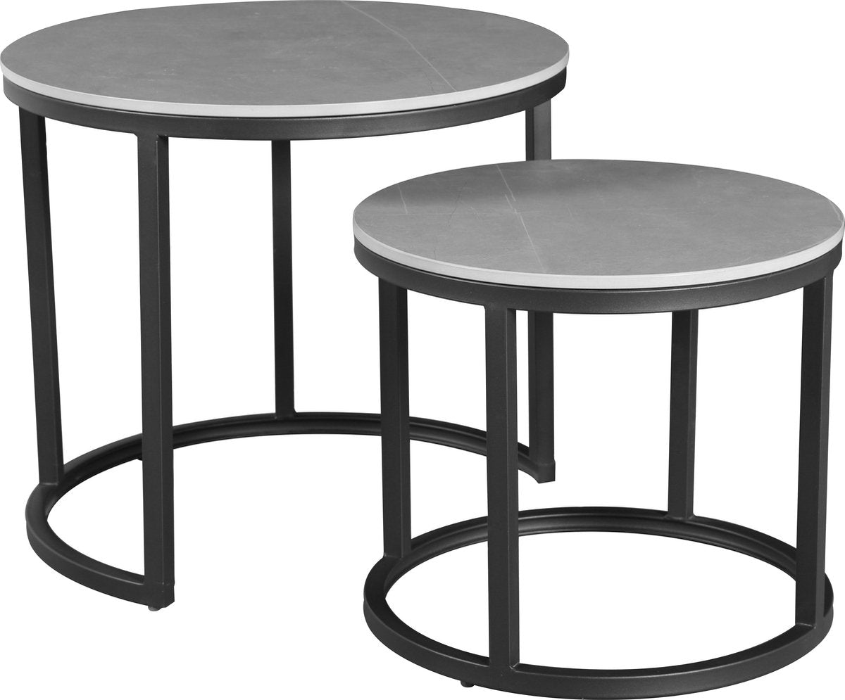 Happyment Salontafel Marmer look - Woonkamer - Ronde salonTafel - met Spaanplaat Blad - Modern - Grijs
