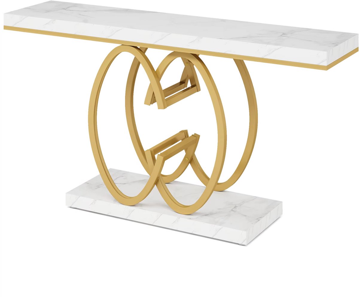 Wandtafel Pero - Haltafel - Dressiortafel - Bijzettafel - Sidetable - Kunstmarmer, goud - 140cm