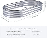Verhoogde plantenbak - Voor buiten - RVS bloembak zilver - Rechtighoekig ovaal - 180cm - Moestuin - Inclusief Accessoires