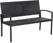 Tuin bank Fioren - Twee zits bankje - Voor Buiten & Veranda - All-Weather PU-Rieten Design met Stalen Frame - Lichtgewicht en Eenvoudige Montage - Tuinmeubilair - Zwart