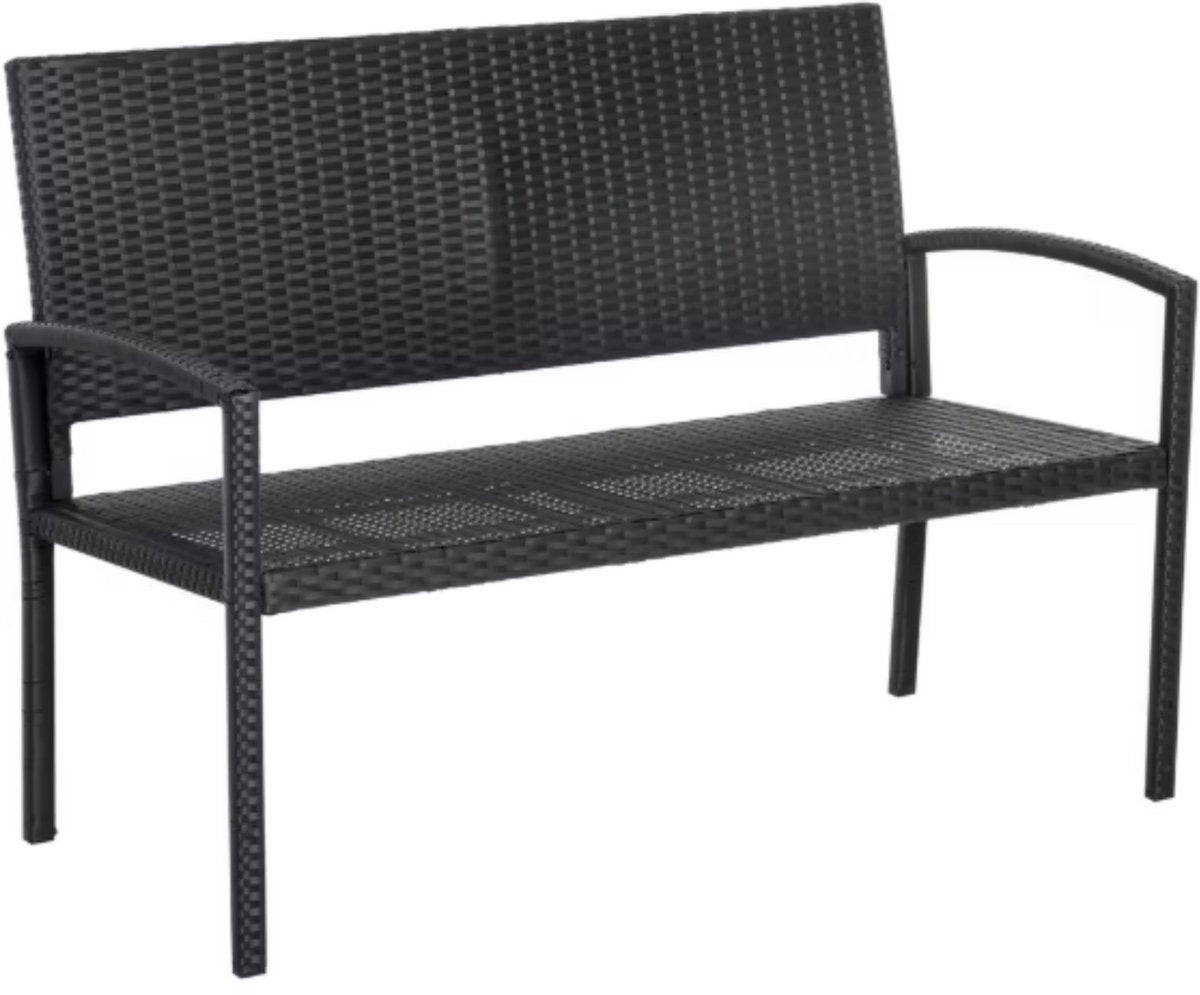 Tuin bank Fioren - Twee zits bankje - Voor Buiten & Veranda - All-Weather PU-Rieten Design met Stalen Frame - Lichtgewicht en Eenvoudige Montage - Tuinmeubilair - Zwart
