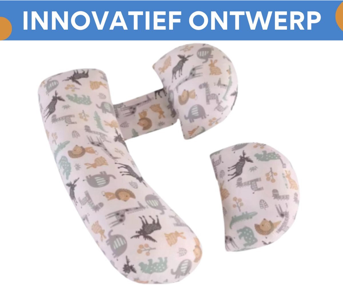 Ergonomisch zwangerschapskussen Vortex - Voor zijslapen - Body pillow - Zijslaapkussen - Voedingskussen - Verstelbaar - Dieren print