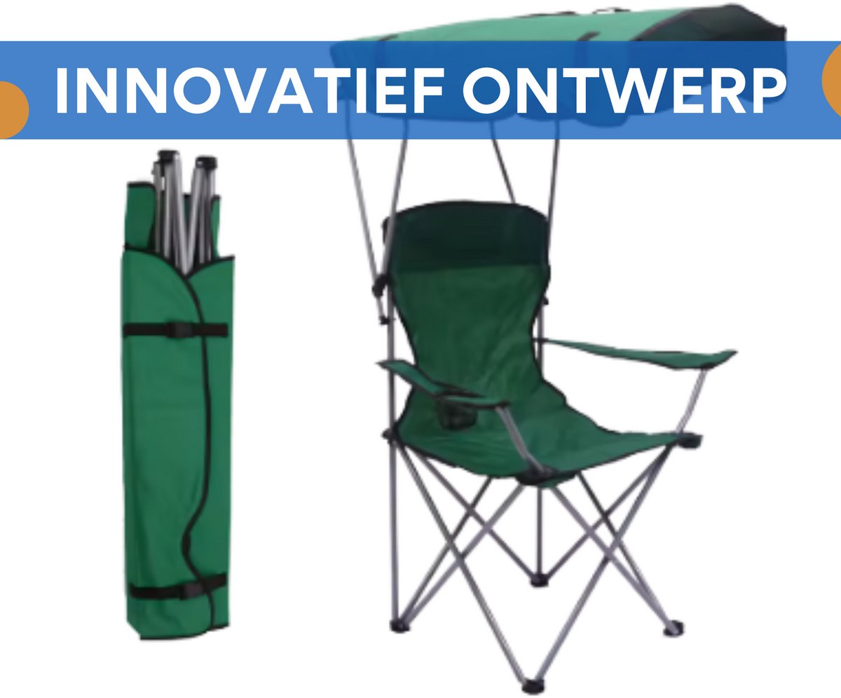 Opvouwbare campingstoel - Met luifel - Strandstoel - Vissen - Met bekerhouder, luifel en draagtas