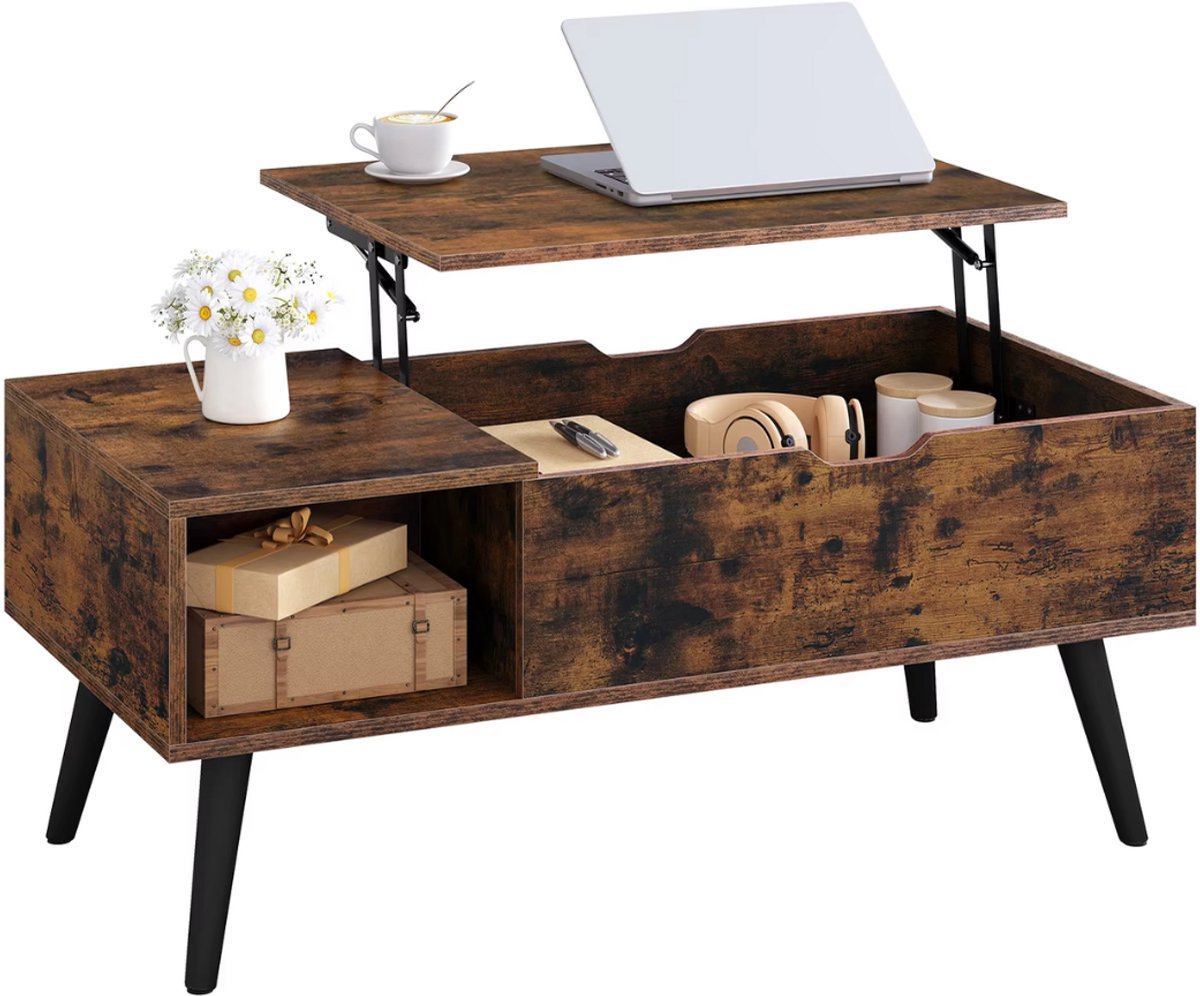Salontafel Dulvia- Bruin - Tafel voor woonkamer - Met opbergruimte en hefplank - Laptoptafel